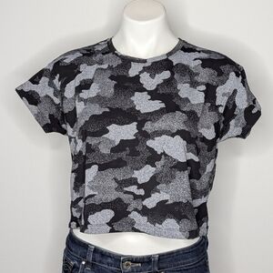 Lululemon Cates Training Black Grey Camo Short Sleeve Tshirt S/M
